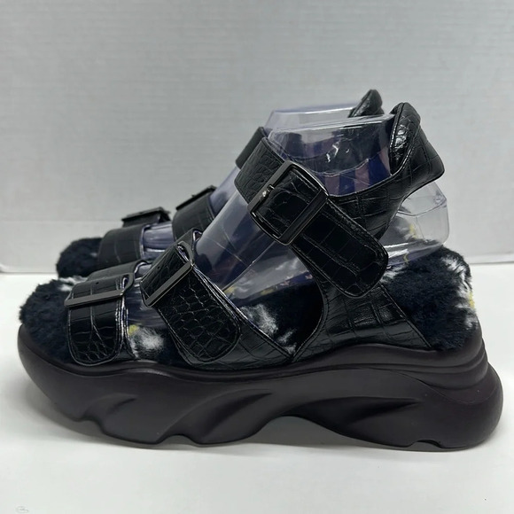 Irregular Choice Platform Sandal Shoes Open Toe Faux Snake Skin Fur Black 41 10 - Picture 4 of 11